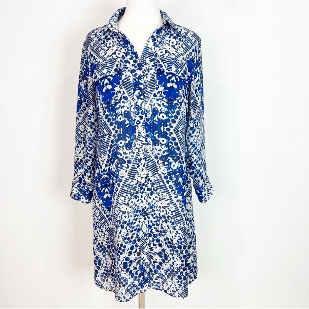 Cabi Blue Watercolor Jerel Shirt Dress - Picture 4 of 6